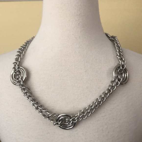 Fab Statement Necklace Two Strand Silver Tone 24” - Picture 4 of 9